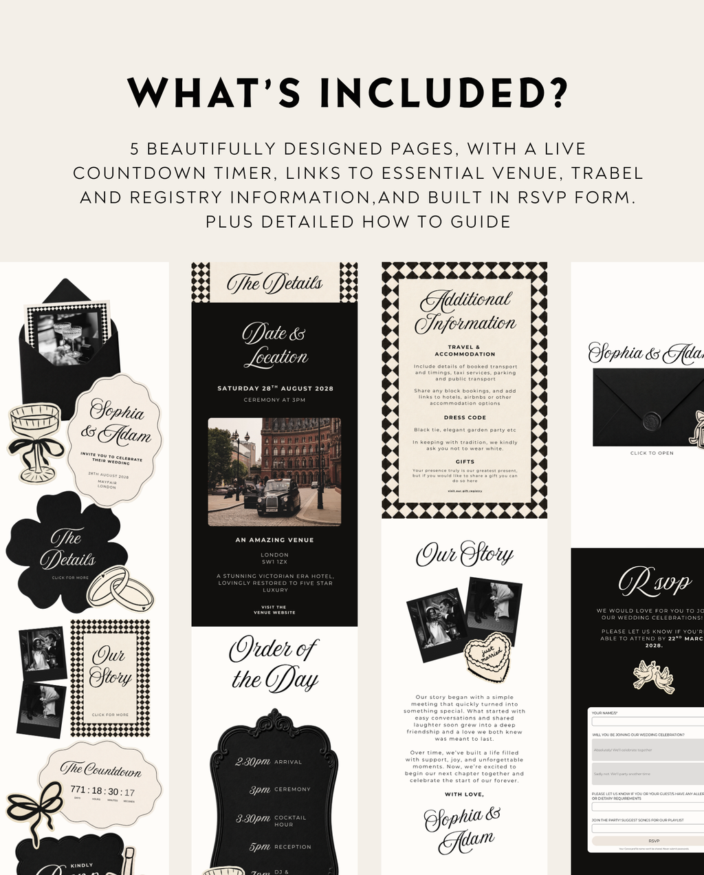Envelope Reveal Invitation Suite - Black Tie & Bows