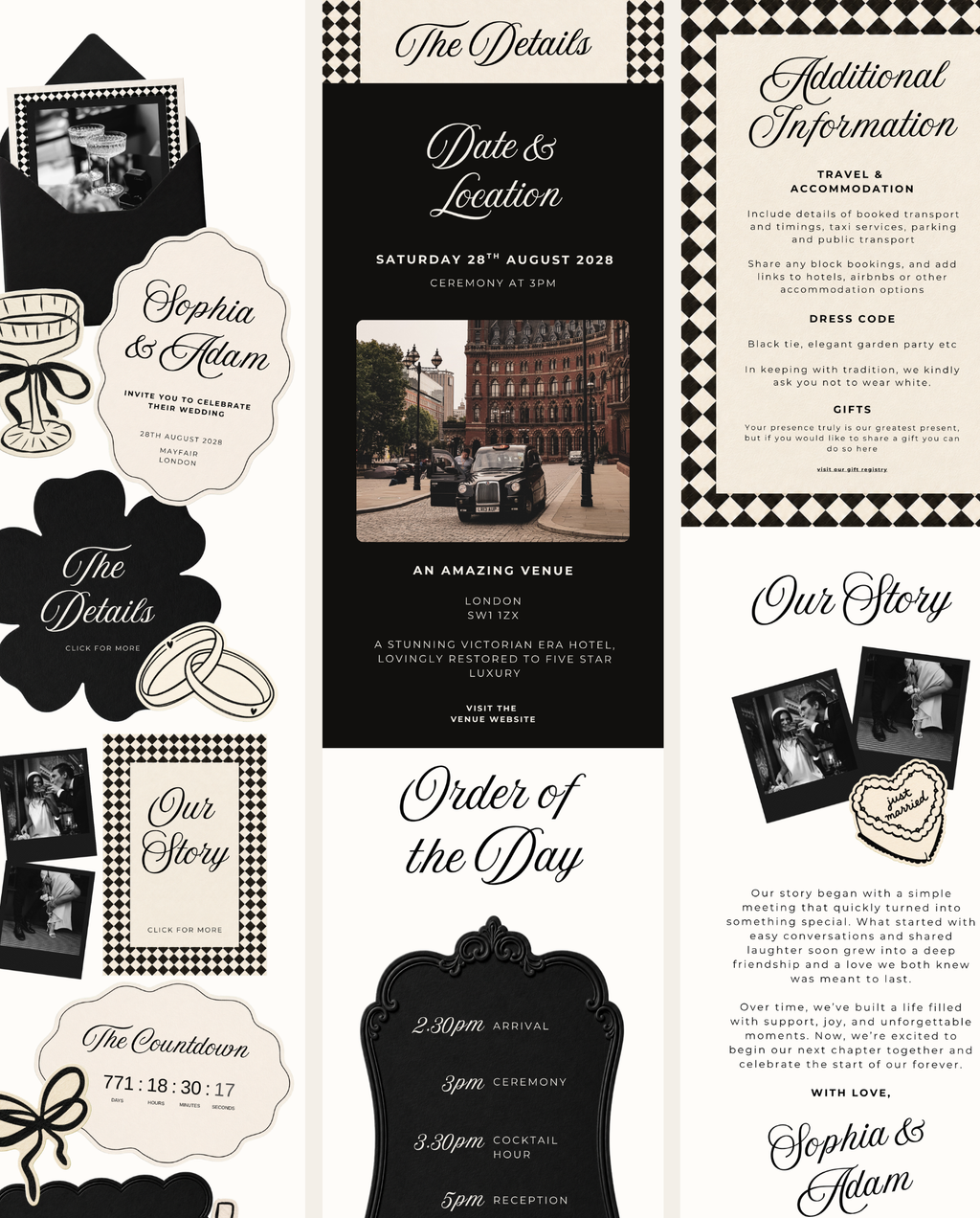 Envelope Reveal Invitation Suite - Black Tie & Bows