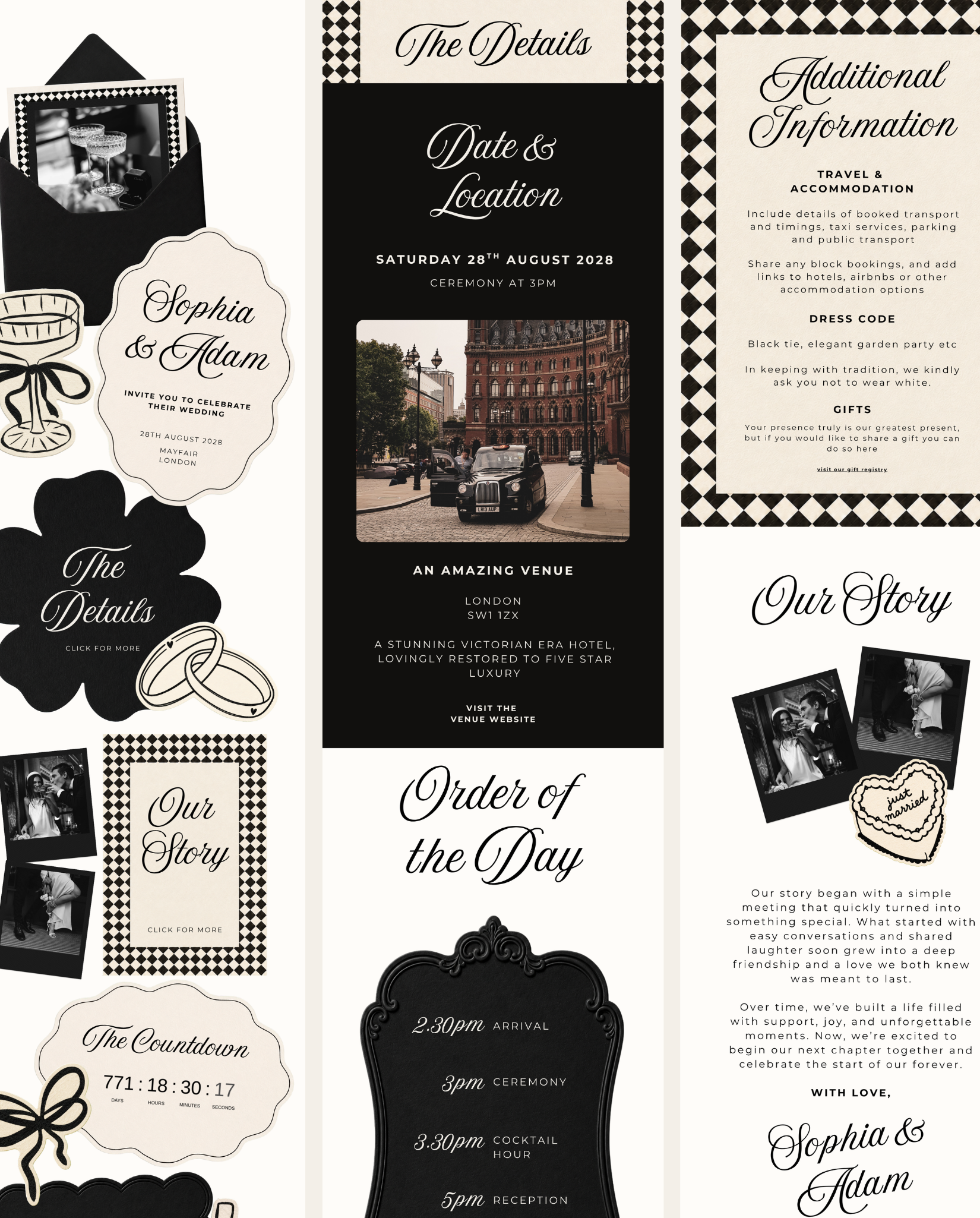 Envelope Reveal Invitation Suite - Black Tie & Bows