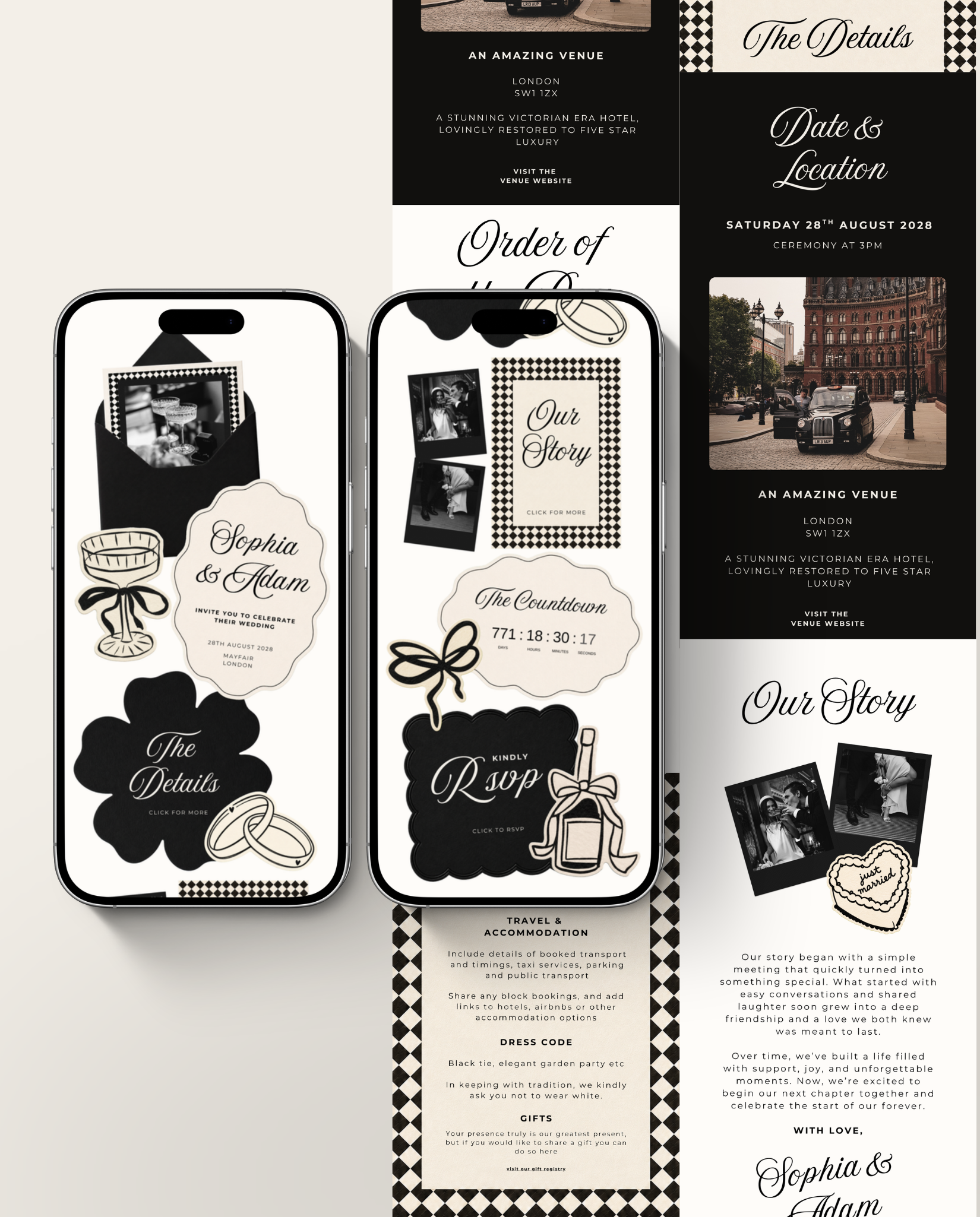 Envelope Reveal Invitation Suite - Black Tie & Bows