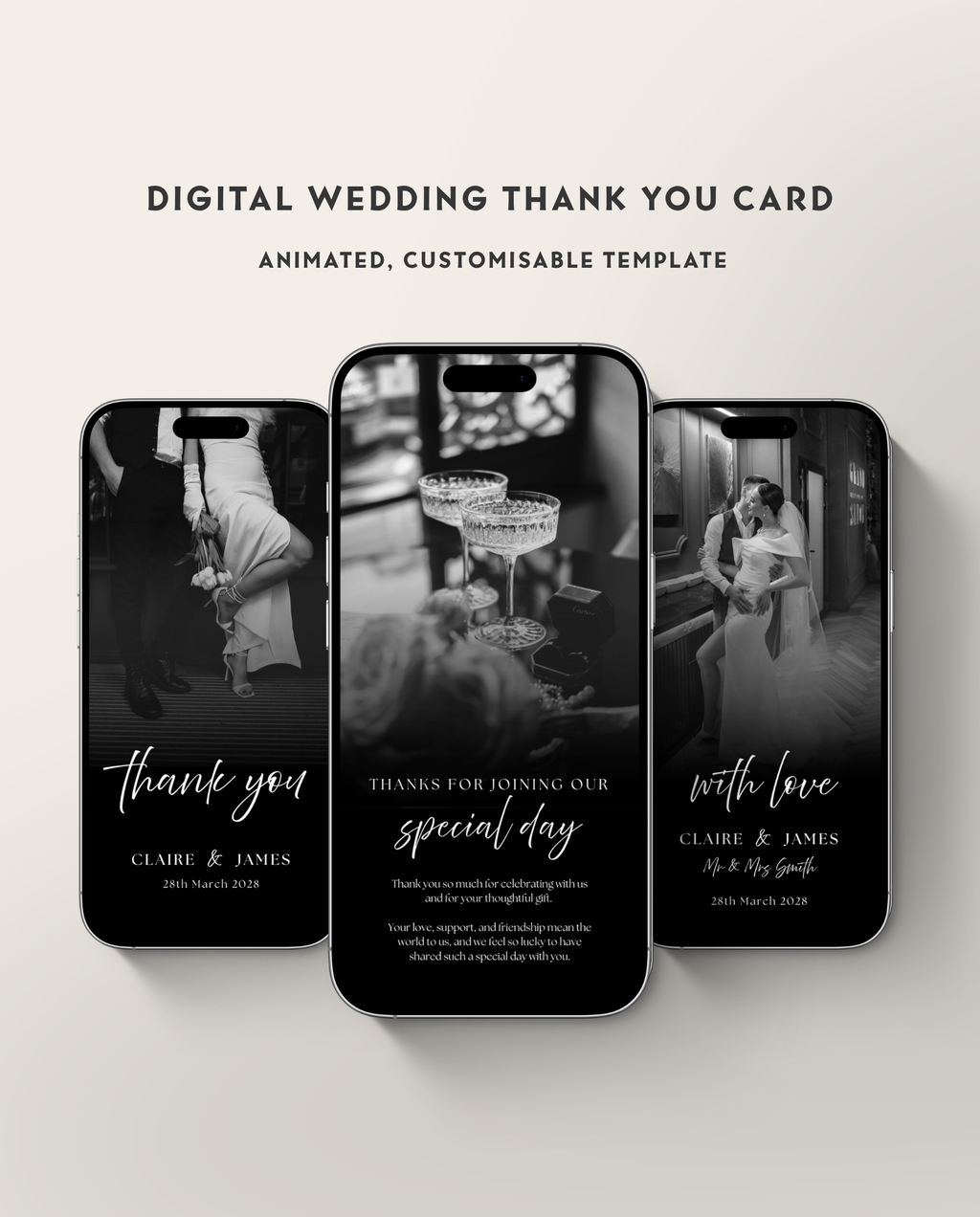 Wedding Thank You Card - Black