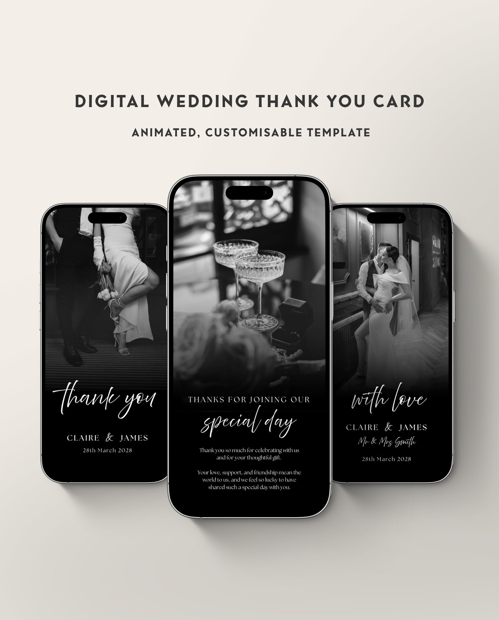 Wedding Thank You Card - Black