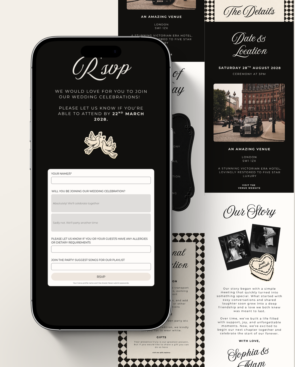 Envelope Reveal Invitation Suite - Black Tie & Bows