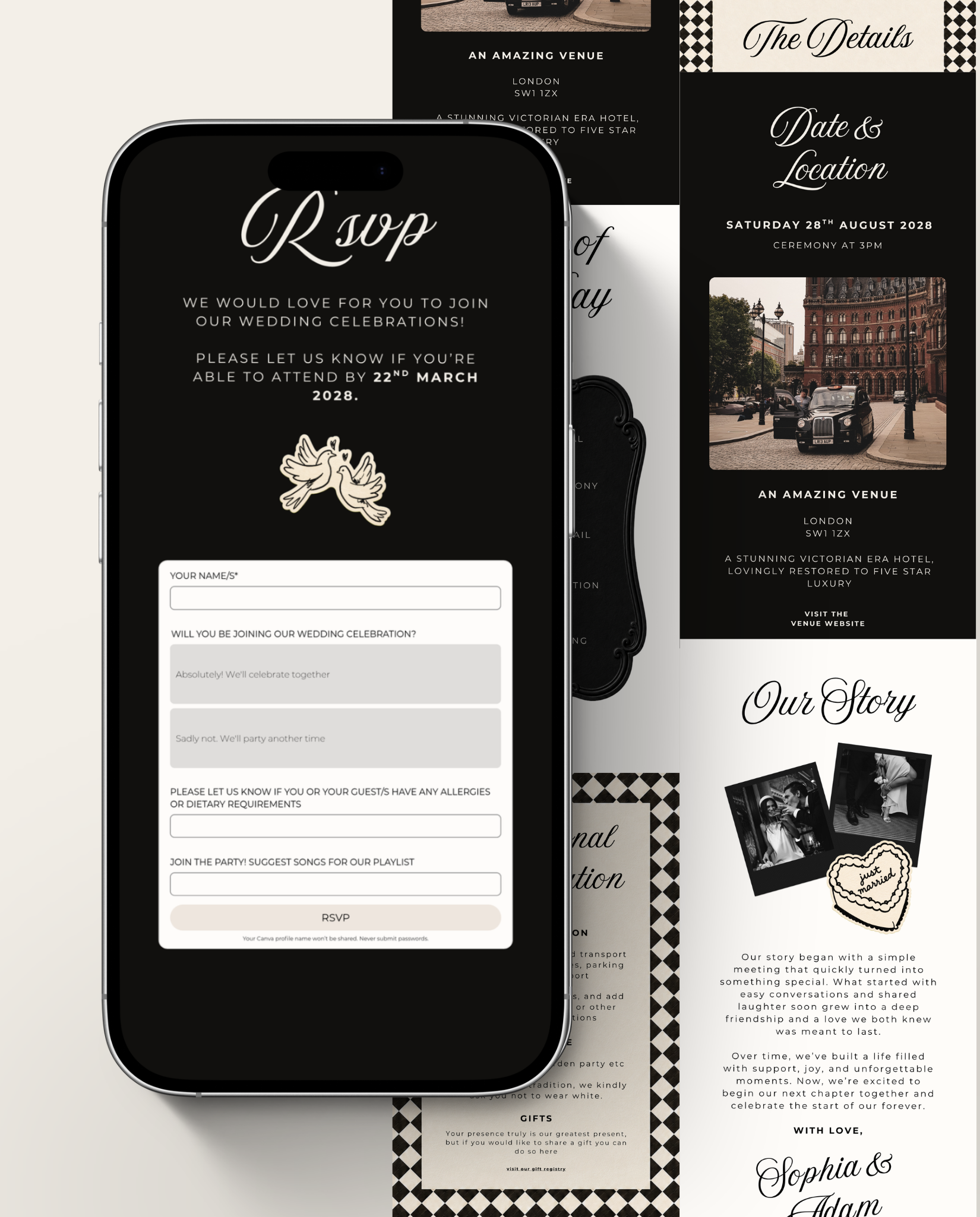 Envelope Reveal Invitation Suite - Black Tie & Bows