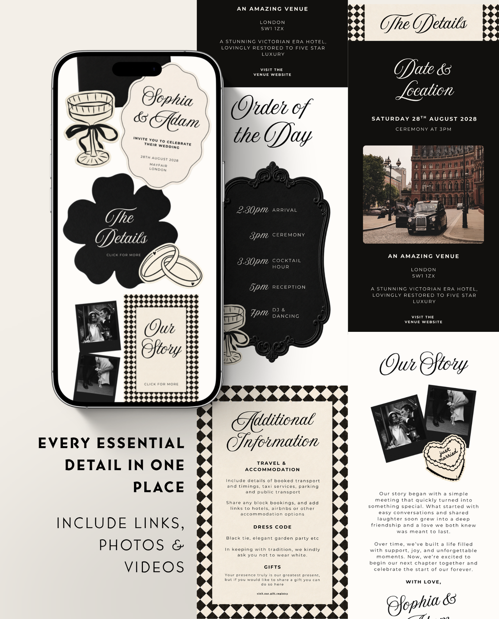 Envelope Reveal Invitation Suite - Black Tie & Bows