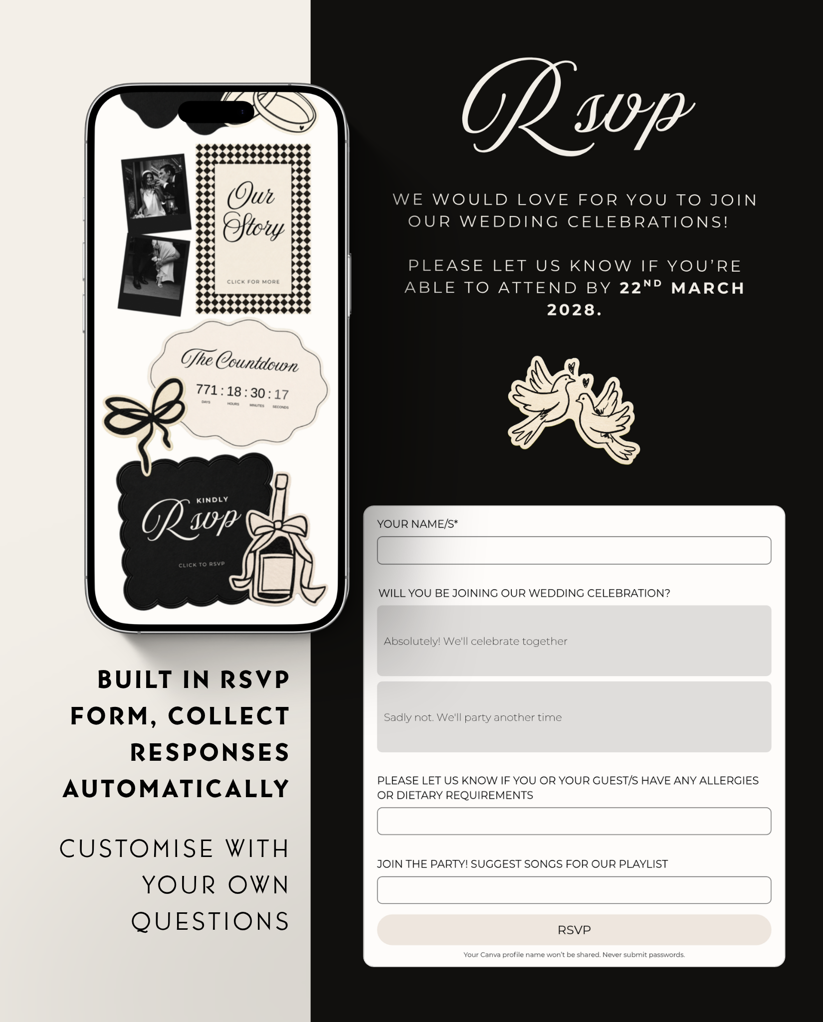 Envelope Reveal Invitation Suite - Black Tie & Bows
