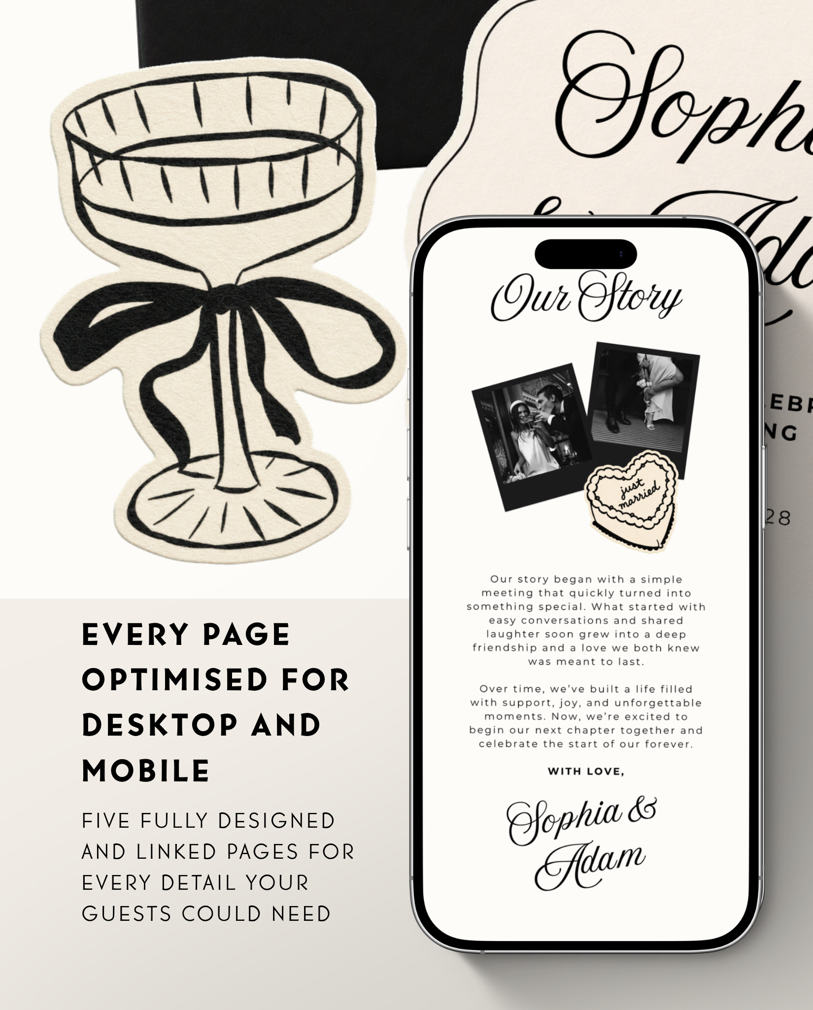 Envelope Reveal Invitation Suite - Black Tie & Bows