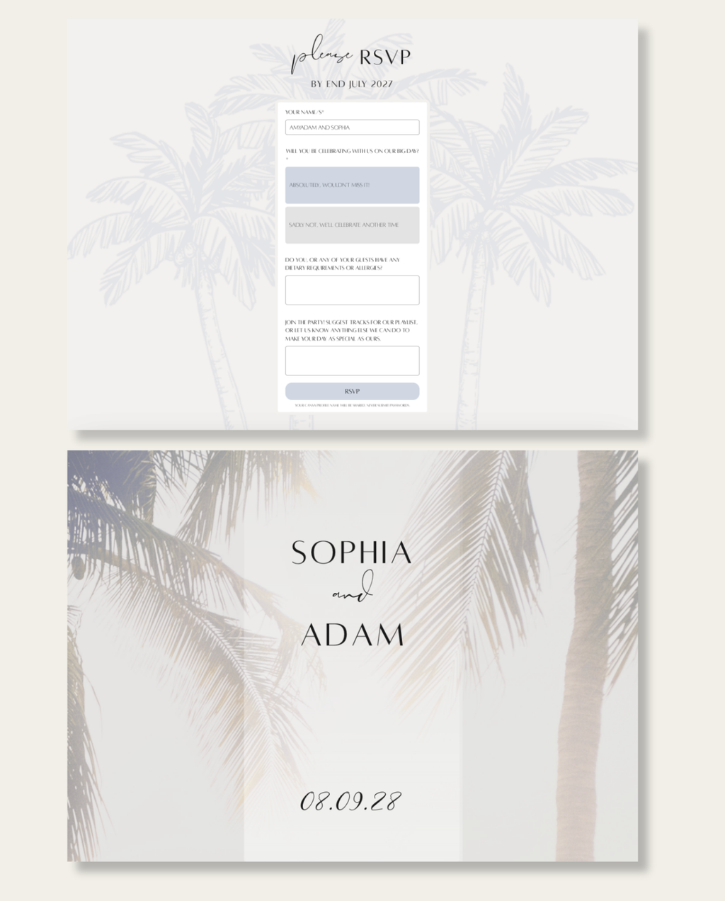 Interactive Wedding Invitation - Dusty Palms