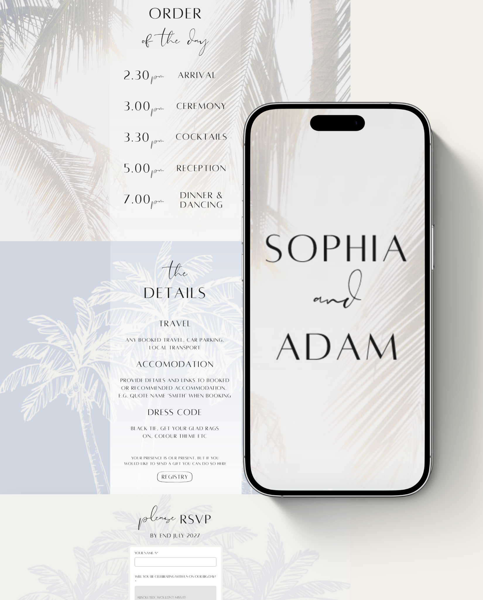 Interactive Wedding Invitation - Dusty Palms