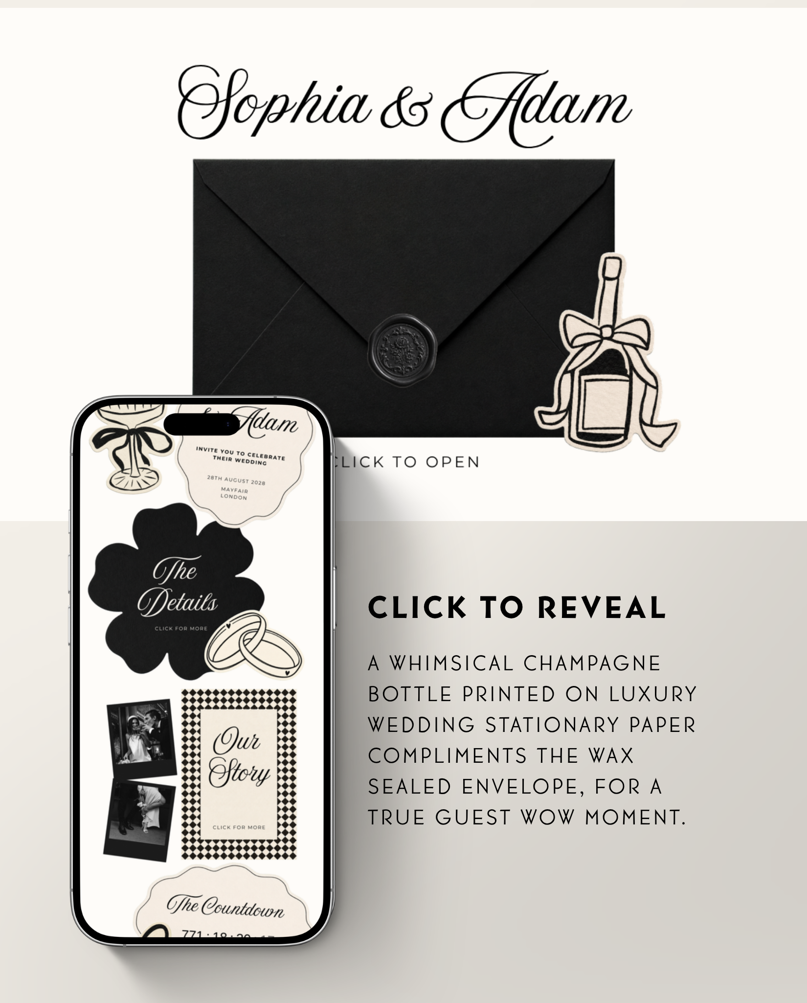 Envelope Reveal Invitation Suite - Black Tie & Bows