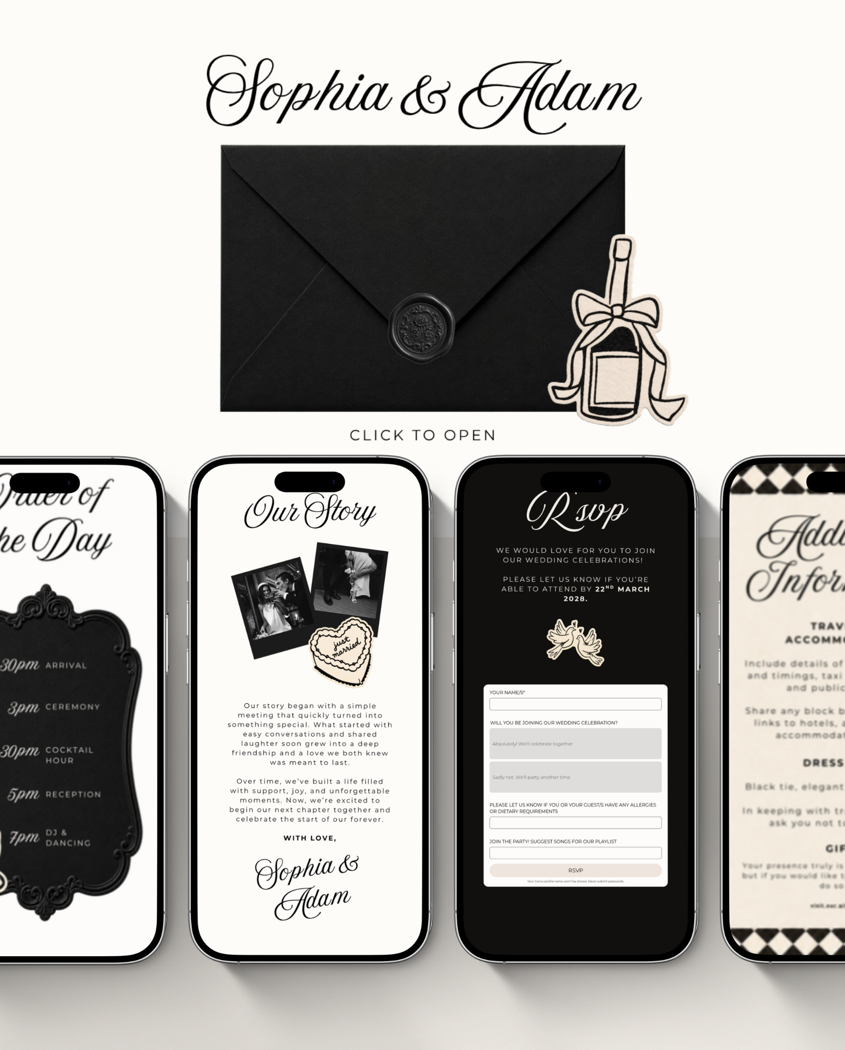 Envelope Reveal Invitation Suite - Black Tie & Bows