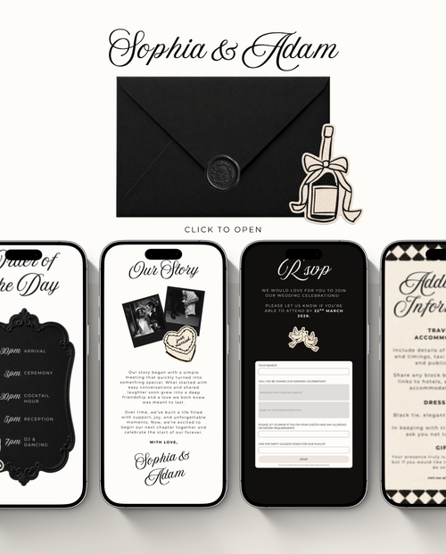 Envelope Reveal Invitation Suite - Black Tie & Bows