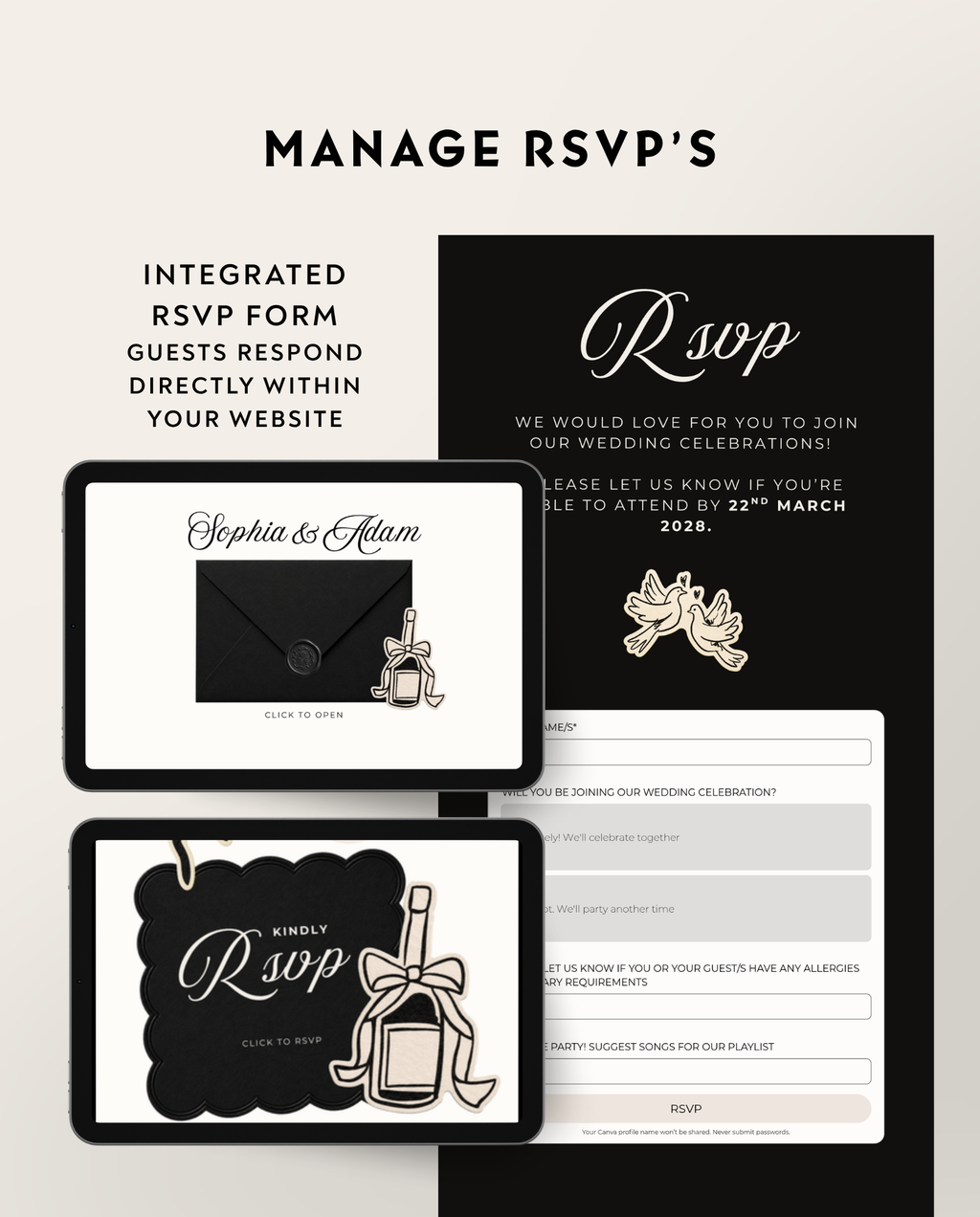 Envelope Reveal Invitation Suite - Black Tie & Bows