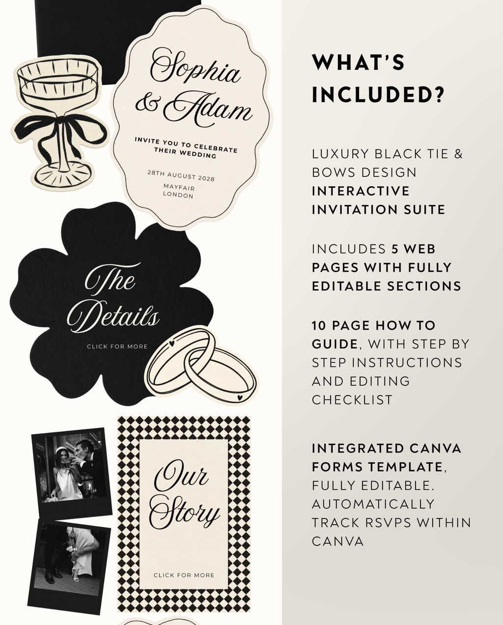 Envelope Reveal Invitation Suite - Black Tie & Bows