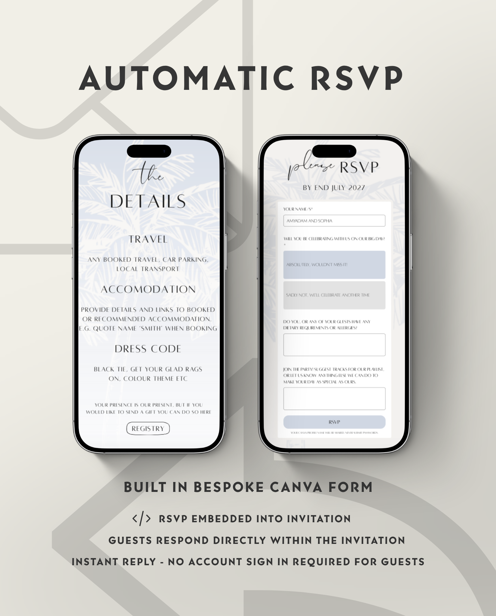 Interactive Wedding Invitation - Dusty Palms